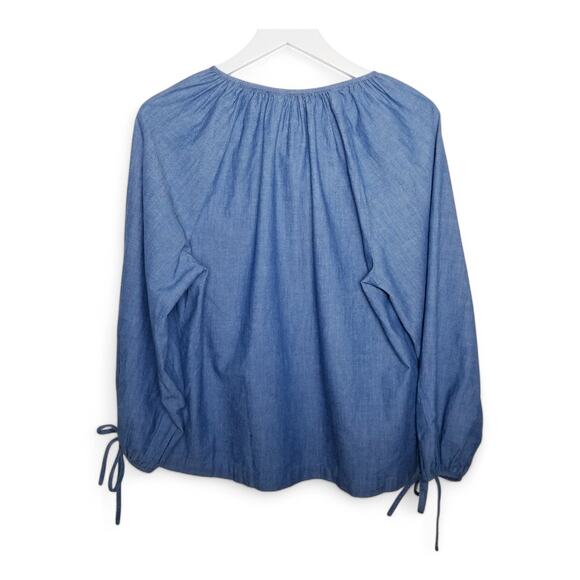 J. CREW Re-Imagined Tie-Sleeve Button Up Chambray Peasant Sleeve Shirt Top - S - Picture 4 of 9